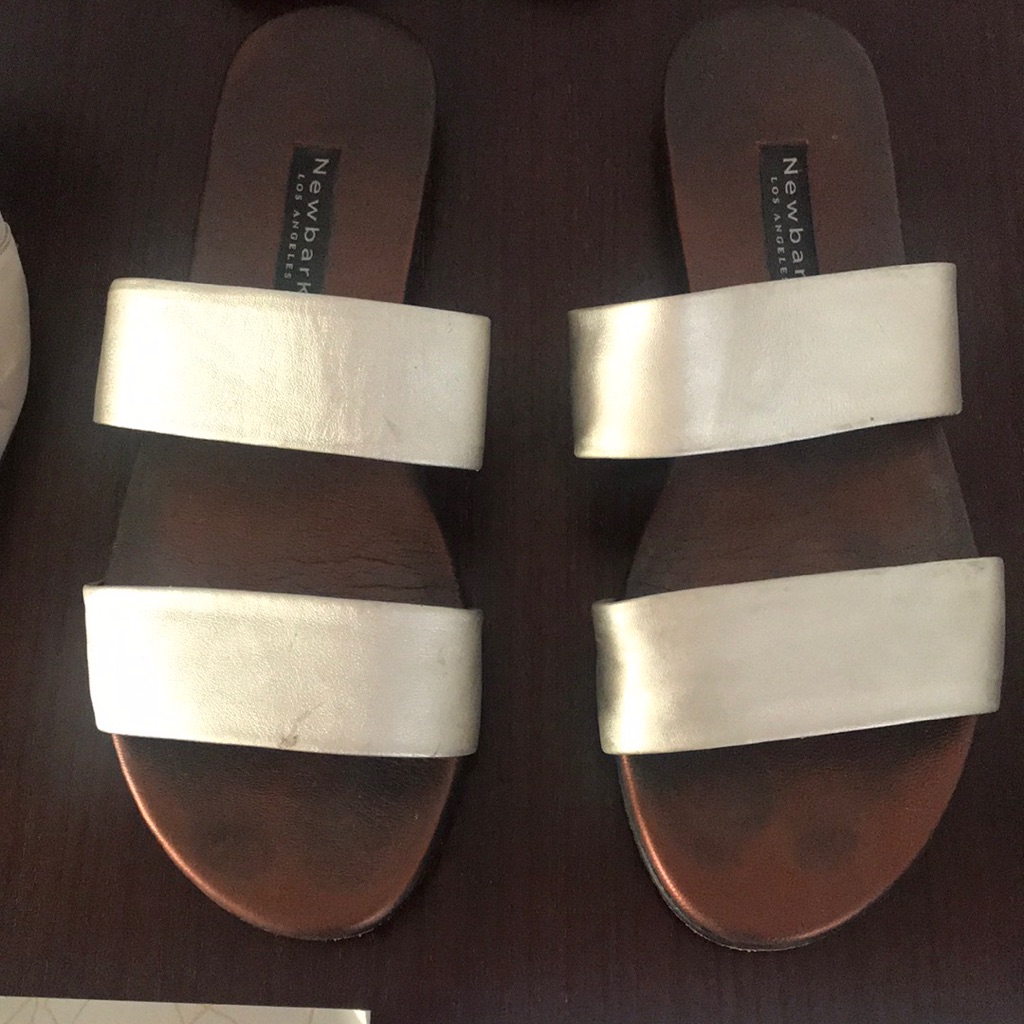 Silver Leather Slides